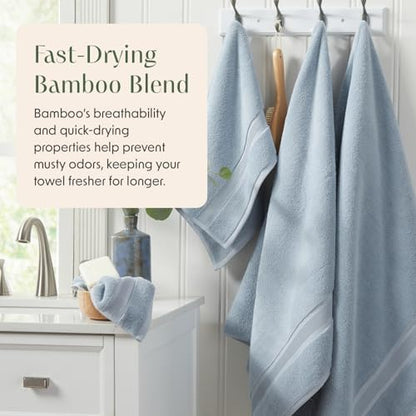 Springtree Home Luxury Bamboo Rayon Bath Towel Set | 6-Piece Set | Blue Fog