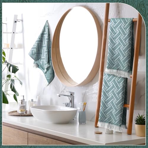HunnmingRe 4 Pack Boho Hand Towel for Kitchen, Green