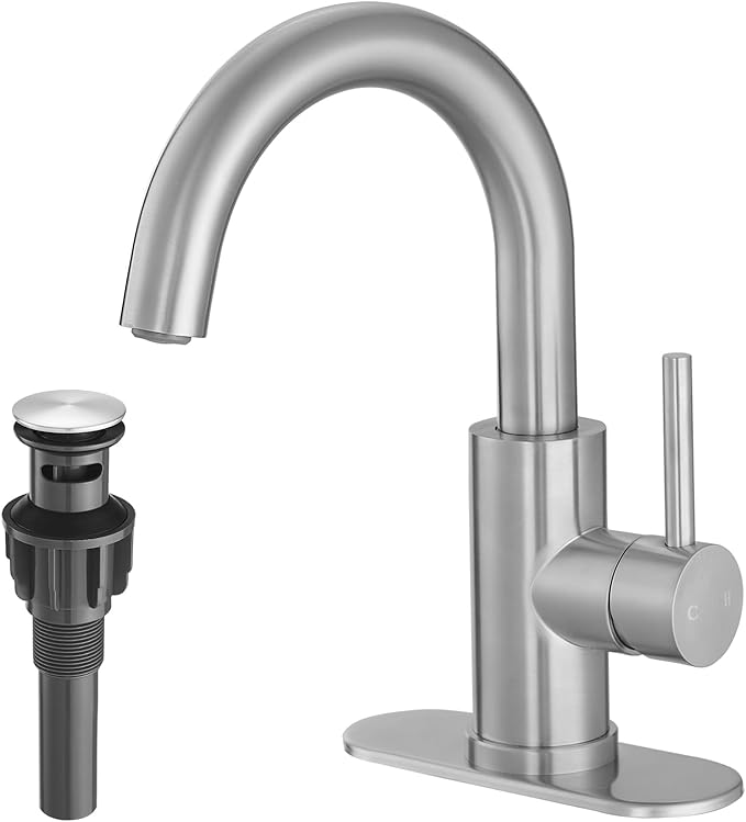 VOTON Bar Sink Faucet, Bathroom Kitchen 360° Rotatable Faucet, Brushed Nickel Single Hole Bathroom Faucets Modern Small Mini Kitchen Bath Utility Vanity Outdoor Lavatory Faucets