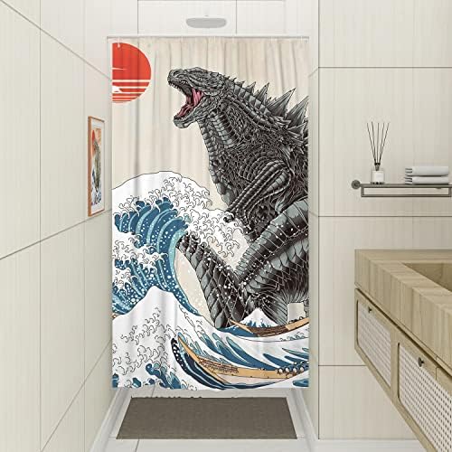 Funny Small Shower Stall Curtain Set, Fun Anime Monster Narrow Stand up Shower Curtains for Bathroom Cool Asian Japanese Bathroom Decor Polyester Fabric-36" x 72"