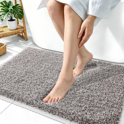 OLANLY Microfiber Bathroom Rugs 36x24, Quick Dry Bath Mat, Brown and White
