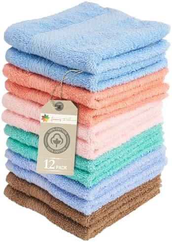 Living Fashions Washcloths, 13" x 13" Washcloths 12 Pack, Face Towels