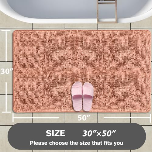 Bathroom Rugs 30 x 50 Inch – Extra Large Bath Mat | Absorbent and Washable Thick Chenille Bath Rugs Non-Slip Runner Rug for Bathroom, Shower, Tub(Dusty Pink)