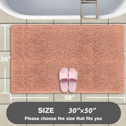 Bathroom Rugs 30 x 50 Inch – Extra Large Bath Mat | Absorbent and Washable Thick Chenille Bath Rugs Non-Slip Runner Rug for Bathroom, Shower, Tub(Dusty Pink)