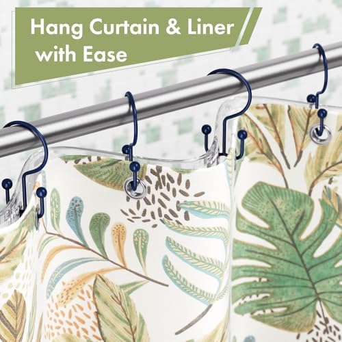 Amazer Navy Blue Shower Curtain Hooks, 12PCS Minimalist Simple Double Shower Curtain Rings, Rust-Resistant Metal Shower Hooks Shower Curtain Hangers, Shower Rings for Bathroom Shower Rods Curtains