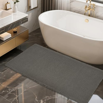 ZALL Dark Grey Waffle Bath Mat,Super Absorbent Non Slip Bathroom Rug, Gray 24x48inch, Machine Washable Ultra Soft Floor Mats