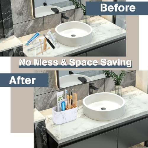 GFWARE Toothbrush Holders for Bathrooms, 5 Slots Bamboo Toothbrush Holder Kids Electric Toothbrush Holder and Toothpaste Holder for Bathroom Countertop Accessories Storage, Marble Toothbrush Organizer