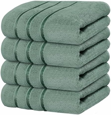 Luxury Hand Towels for Bathroom Set of 4 (16 x 28 Inch) Soft & Absorbent 600GSM Ring Spun Cotton Hand Towel Sets for Bathroom, Gym, Hotel and Spa - Viscose Stripe