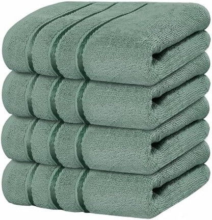 Luxury Hand Towels for Bathroom Set of 4 (16 x 28 Inch) Soft & Absorbent 600GSM Ring Spun Cotton Hand Towel Sets for Bathroom, Gym, Hotel and Spa - Viscose Stripe