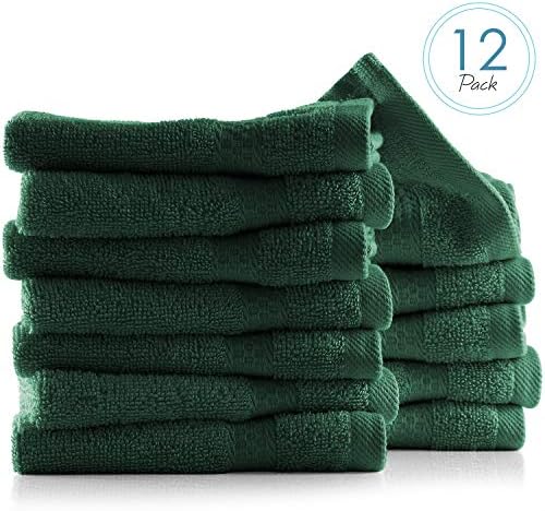 Hearth & Harbor Washcloths 12 Pack - 100% Cotton Washcloth for Body and face, High Absorbent and Soft 13"x13" Body Wash Cloth, Quick Dry - Hunter Green Washcloths