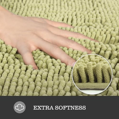 Yeaban Chenille Sage Green Bathroom Rug 17"x24", Non-Slip Rubber Backing