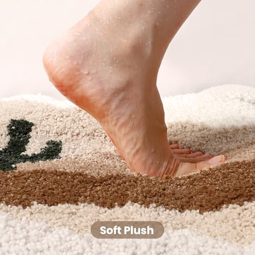 Yellow Desert Cactus Bath Mat 32x20, Non Slip Washable Bathroom Rug