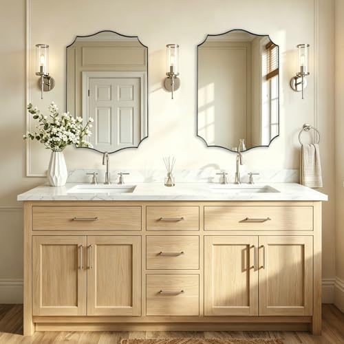 ANDY STAR 20"x30" Brushed Nickel Bathroom Mirror, Scalloped Mirror for Bathroom Vanity, Modern Silver Mirror in Rustproof Stainless Steel Frame, Elegant Curved Scallop Design, Ideal for Home Remodel