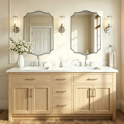 ANDY STAR 20"x30" Brushed Nickel Bathroom Mirror, Scalloped Mirror for Bathroom Vanity, Modern Silver Mirror in Rustproof Stainless Steel Frame, Elegant Curved Scallop Design, Ideal for Home Remodel