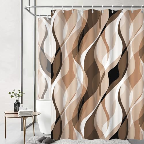 Brown Striped Clawfoot Tub Shower Curtain 180x70 inch 30 Hooks