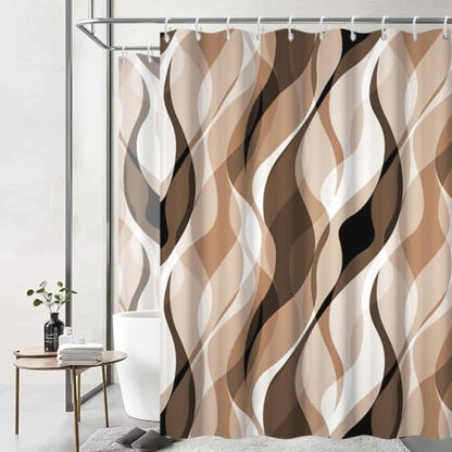Brown Striped Clawfoot Tub Shower Curtain 180x70 inch 30 Hooks