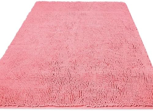 Yeaban Chenille Pink Bathroom Rug 36"x60",Non-Slip Rubber Backing