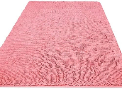 Yeaban Chenille Pink Bathroom Rug 36"x60",Non-Slip Rubber Backing