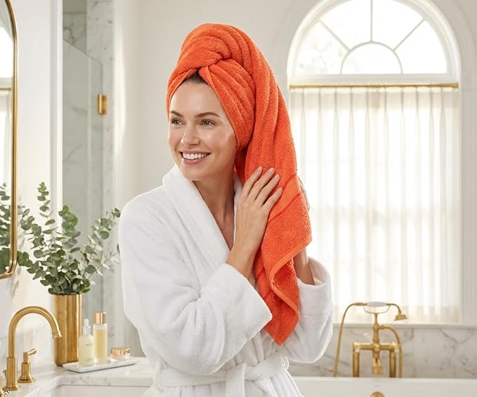 CRAFTBERRY- 6 Piece Cotton Bath Towel Set- 2 Bath - 2 Hand - 2 Face, Orange | 100% Cotton • Thick & Plush • Hotel Quality • Ultra Soft • Highly Absorbent • Quick Dry • Low Lint • Machine Washable