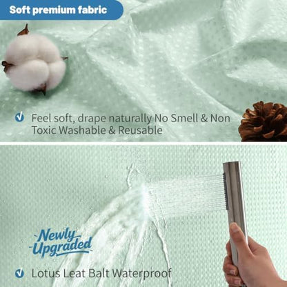 2-in-1 Waterproof Fabric Shower Curtain - No Separate Liner Needed, Hotel-Style Waffle Weave, Effortless Cleaning & Washable Bathroom Shower Curtain Set,72Wx72H,Mint Green