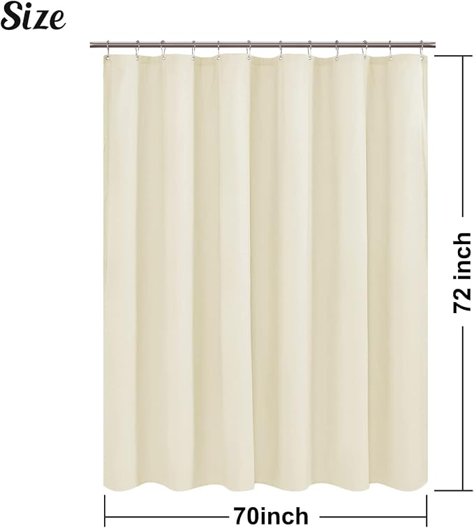 Embossed Microfiber Shower Curtain Liner 70 x 72 inches, Soft Fabric Shower Curtain Washable and Water Repellent,70x72, Cream