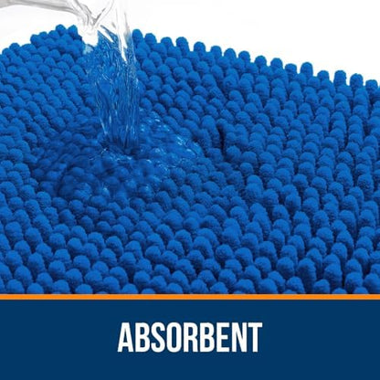 OLANLY Chenille Bathroom Rugs Sets 2 Piece, 47"x20"+24"x20", Deep Navy Blue