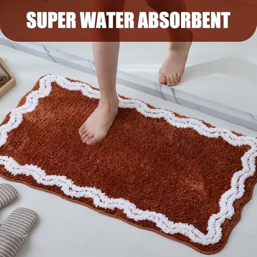 TRUEDAYS Terracotta Scalloped Bath Mat - Soft Microfiber Bathroom Rug, Non-Slip Cute Mat for Tub & Shower, Aesthetic Decor for Modern Bathrooms,32x20 Inches