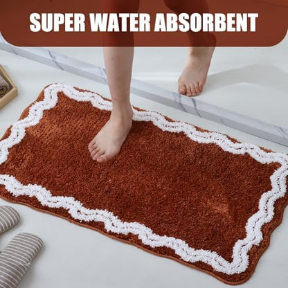 TRUEDAYS Terracotta Scalloped Bath Mat - Soft Microfiber Bathroom Rug, Non-Slip Cute Mat for Tub & Shower, Aesthetic Decor for Modern Bathrooms,32x20 Inches
