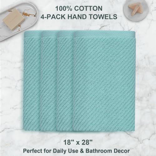 VOOVA & MOVAS Hand Towels 4PC, 100% Cotton, 18x28 in, Aqua Teal