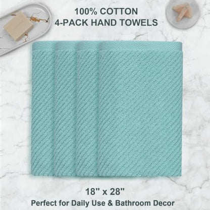 VOOVA & MOVAS Hand Towels 4PC, 100% Cotton, 18x28 in, Aqua Teal