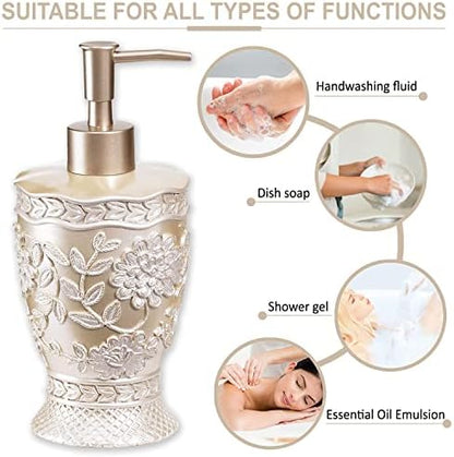Zahari Home 4pc Rose Vine Bathroom Accessories Sets Lotion Pump, Tumbler, Tooth Brush Holder and Soap Dish Unique Design Beige Bathroom Set