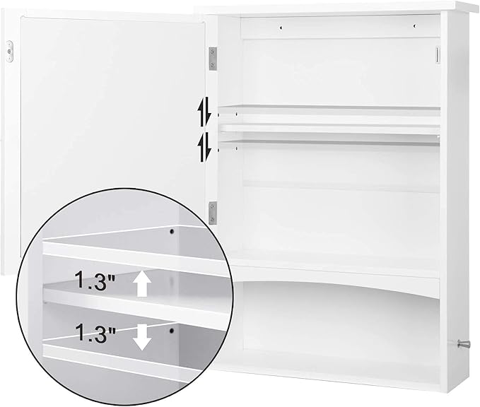 VASAGLE Mirror Cabinet, Bathroom Wall Storage Cabinet, Medicine Cabinet, Wooden, White UBBC21WT