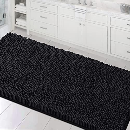 H.VERSAILTEX Bathroom Rugs Bath Mats Non Slip Luxury Chenille Bathroom Runner Rug 24x47 Extra Soft and Absorbent Shaggy Rugs Dry Fast Plush Area Carpet Mats for Bath Room, Tub - Black