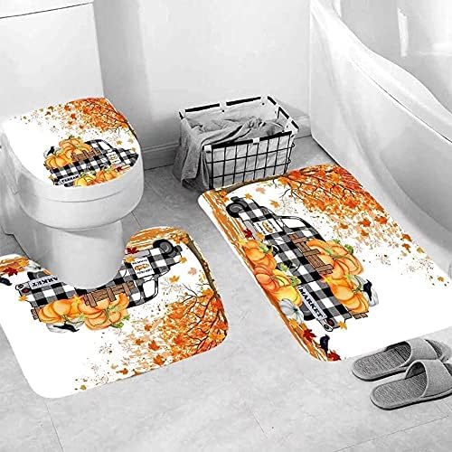 Yddsky Fall Maple Pumpkin Shower Curtain Sets with Rug Lid Cover and Mat