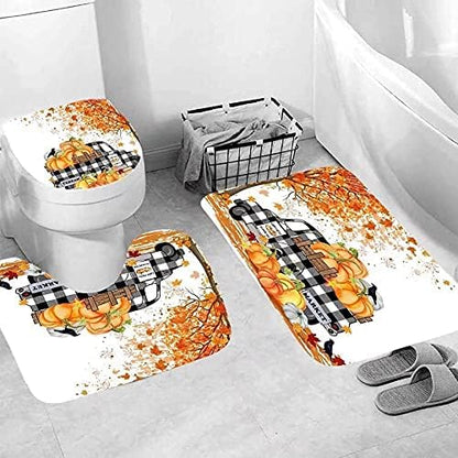 Yddsky Fall Maple Pumpkin Shower Curtain Sets with Rug Lid Cover and Mat