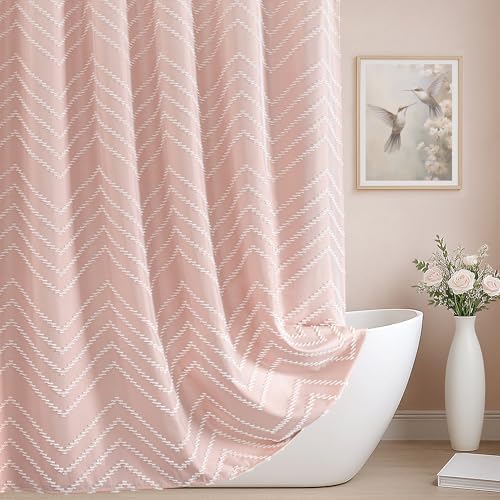 Blush Pink Boho Fabric Shower Curtain 72 x 90 Inches