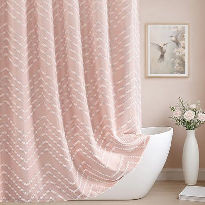 Blush Pink Boho Fabric Shower Curtain 72 x 90 Inches
