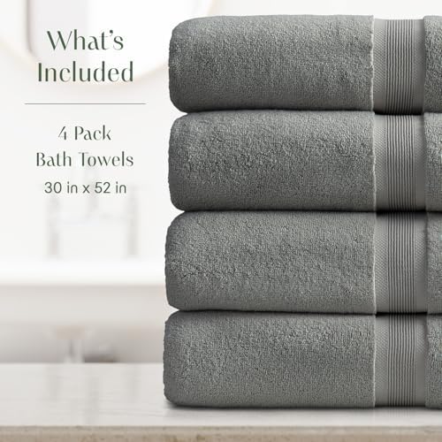 Springtree Home Luxury Bamboo Rayon Bath Towel Set | 4-Pack | Carbon Grey