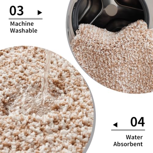 Disolla Bathroom Rug 17x24 - Non-Slip Plush Small Bath Mat, Highly Absorbent & Ultra Soft Fluffy Floor Mat, Machine Washable for Shower and Tub, Beige & White