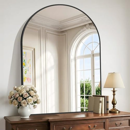 GLASHOM Arched Bathroom Mirror, 30"x40" Black Arched Mirror for Bathroom, Wall Mounted Mirror, Black Vanity Wall Mirror Metal Frame for Bedroom, Entryway, Living Room, Vertically Hanging