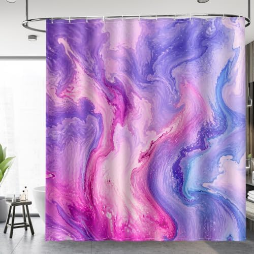 Aimego Purple Shower Curtain Pink and Purple Tie Dye Marble Shower Curtains Set with 12 Hooks for Bathroom Decor Accessories Bathtub Curtain, 72"x72"