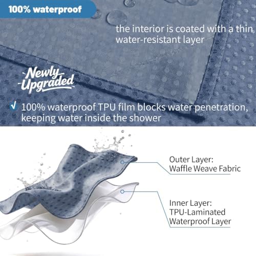 2-in-1 Waterproof Fabric Shower Curtain - No Separate Liner Needed, Hotel-Style Waffle Weave, Effortless Cleaning & Washable Bathroom Shower Curtain Set,72Wx72H,Moonlight Blue