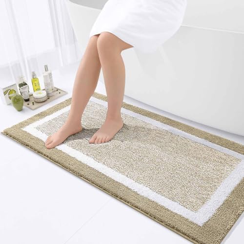 OLANLY Bathroom Runner Rugs 44x24, Long Bath Mats for Bathroom Floor, Beige