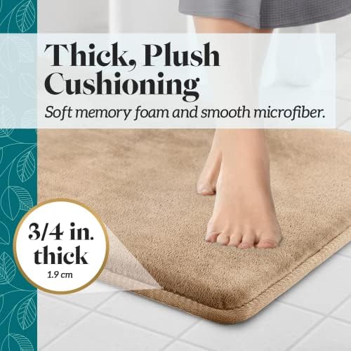 Memory Foam Bath Mat Non Slip Absorbent Super Cozy Velvet Bathroom Rug Carpet (20 inches X 32 inches, Beige)