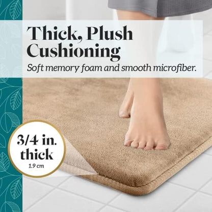Memory Foam Bath Mat Non Slip Absorbent Super Cozy Velvet Bathroom Rug Carpet (22 inches X 36 inches, Beige)