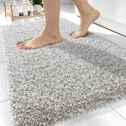 OLANLY Microfiber Bathroom Rugs 30x20, Quick Dry Bath Mat, Greige and White