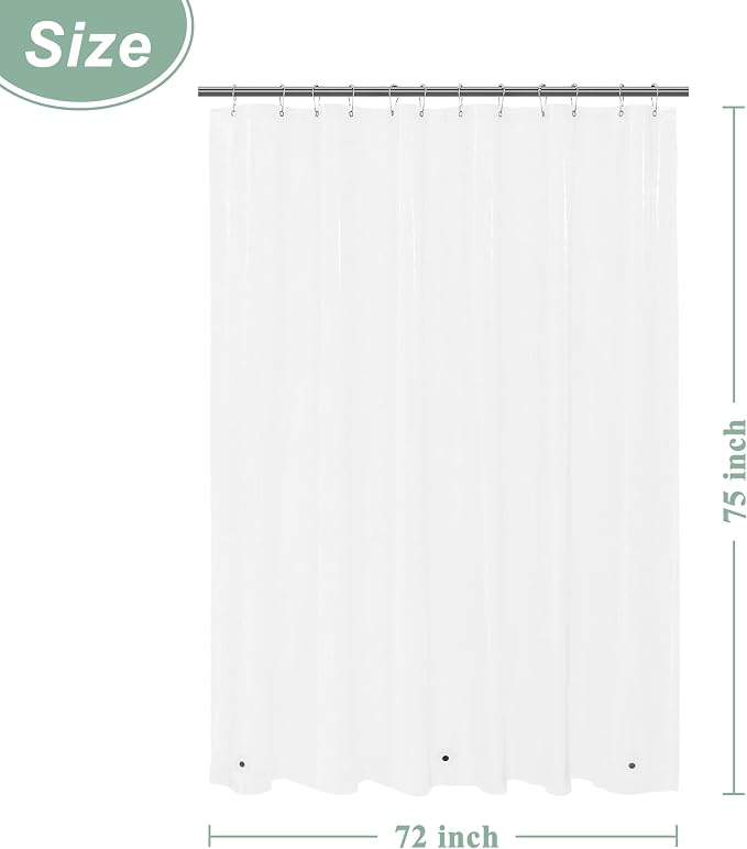 Mrs Awesome 72x75 Long Shower Curtain Liner Clear | 3 Bottom Magnets,12 Rustproof Grommets,Water Proof Lightweight PEVA,72W x 75H for Bathroom Long Size
