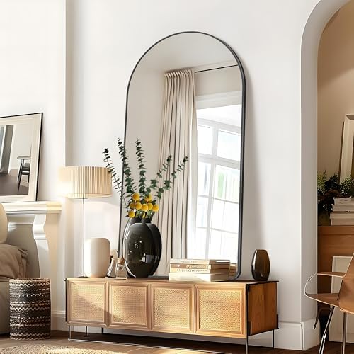 Arched Bathroom Mirror, 60"x30" Black Arched Mirror for Bathroom, Wall Mounted Mirror, Black Vanity Wall Mirror w/Metal Frame for Bedroom, Entryway, Living Room, Vertically Hanging