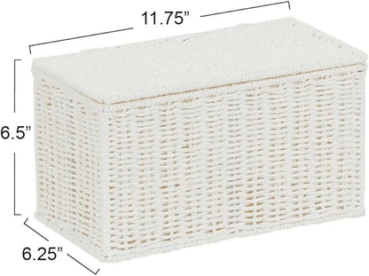 Household Essentials Small Handwoven Paper Rope Wicker Basket with Lid, White (Pack of 6)