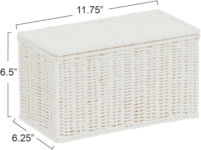 Household Essentials Small Wicker Basket with Lid, Multipurpose Storage Basket for Bathrooms, Shelves, Desks, Vanities, Closets and More, White